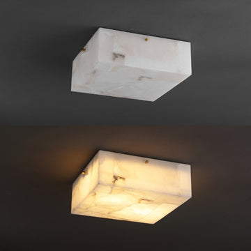 Giulia 13" 2-Light Modern Contemporary Alabaster/Iron Square LED Flush Mount - JONATHAN Y
